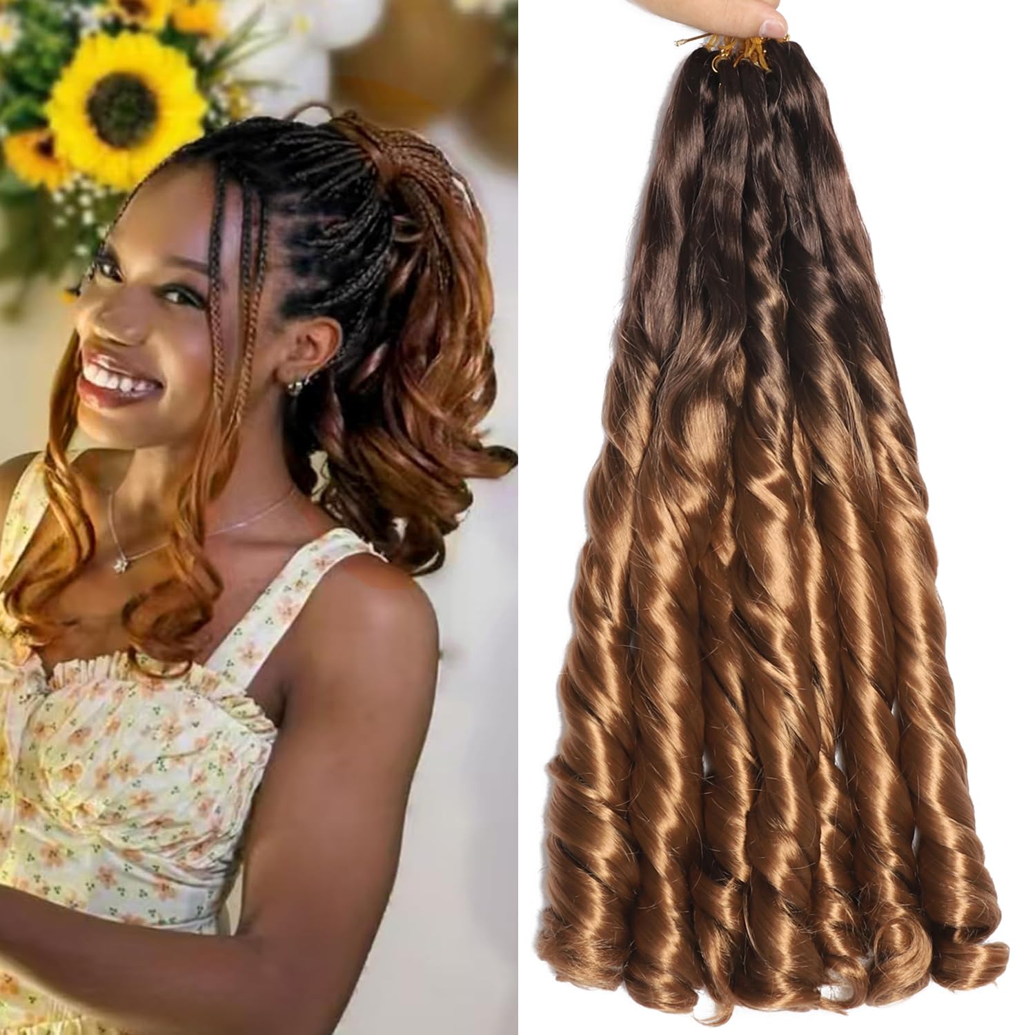 French Curl Braiding Hair 14 Inch 8 Packs Curly Braiding Hair Pre Stretched French Curl Crochet Braids extensions for braiding (OT4/30
