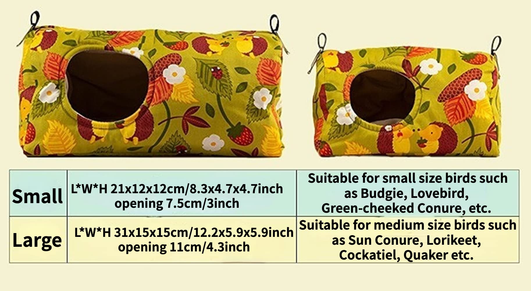 Parrot Warm House Bird Nest Winter Hanging Hammock Birds Sleeping Bed Parrot Hideway Bed Washable for Parrot Parakeet Cockatiels Budgies Lovebird (Small,Yellow)