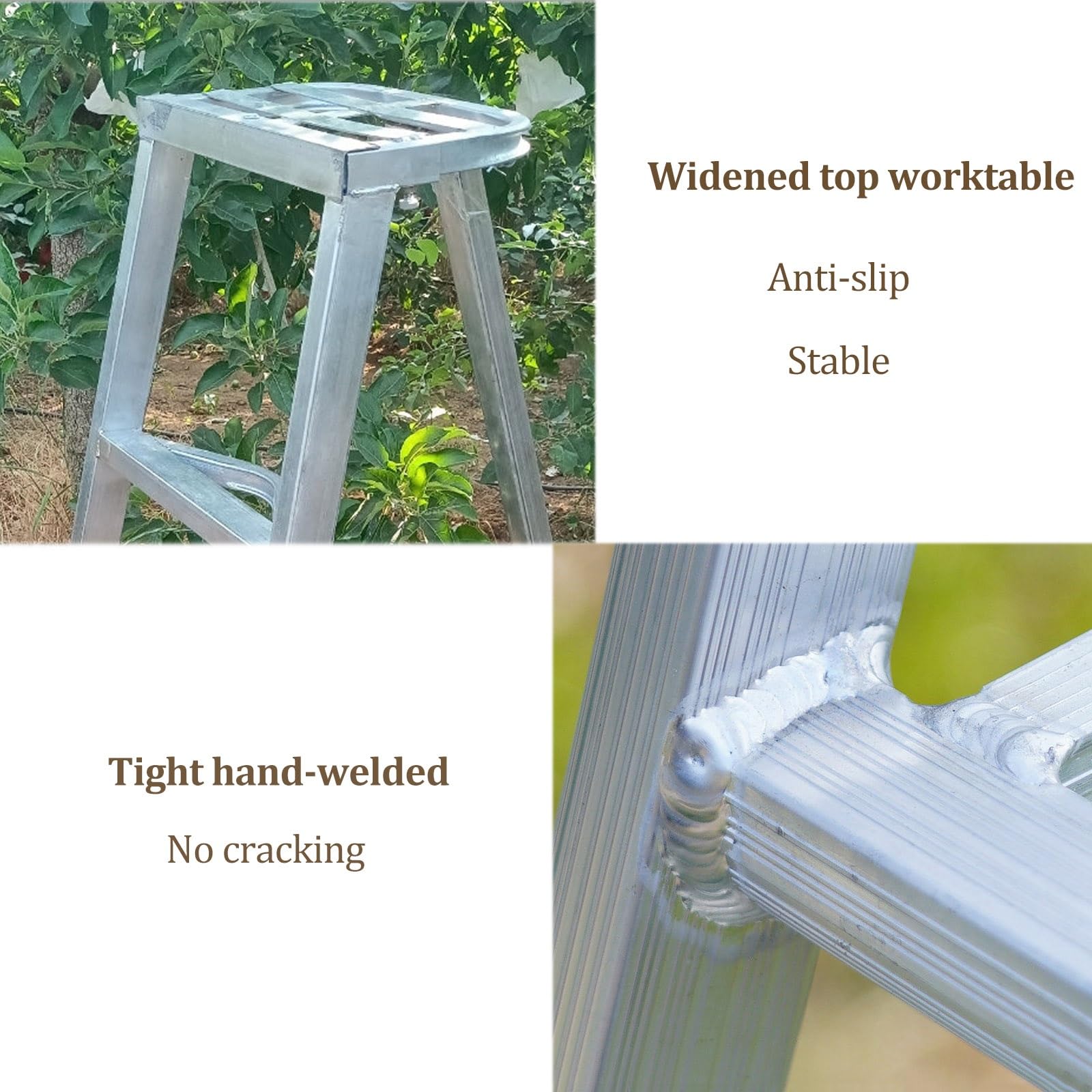 Escalera trípode de 4 peldaños para huerto, Escalera Alta para podar Ramas | Tubería galvanizada, plataforma ancha, escalera plegable para podar árboles en el jardín