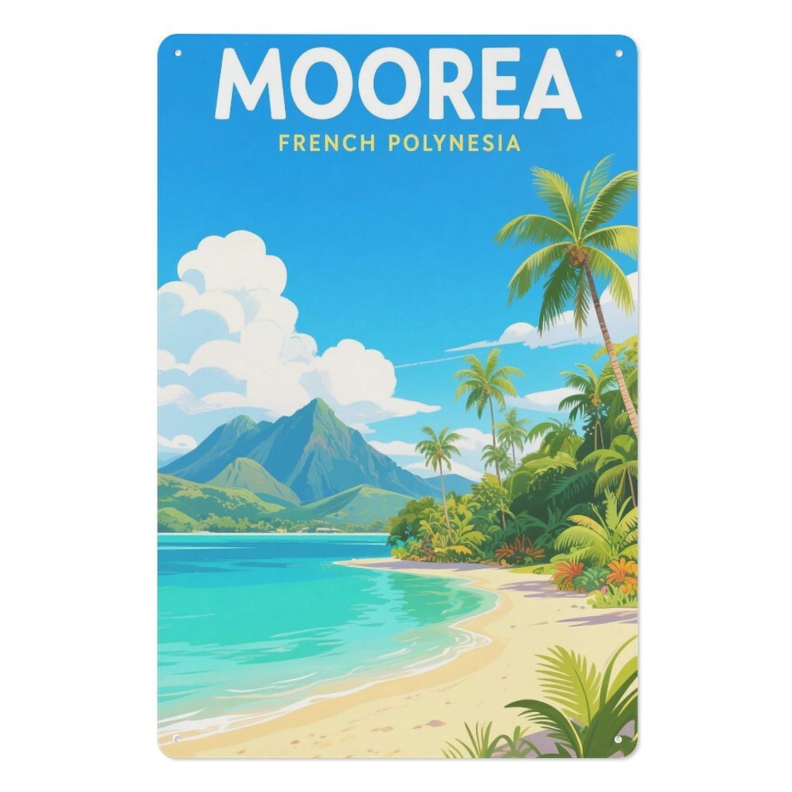 Moorea French Polynesia Retro Design Tin Painting Vintage Tin Sign 08x12inch(20x30cm) Wall Art for Home Office Bedroom Living Room Cafes Wall Decor