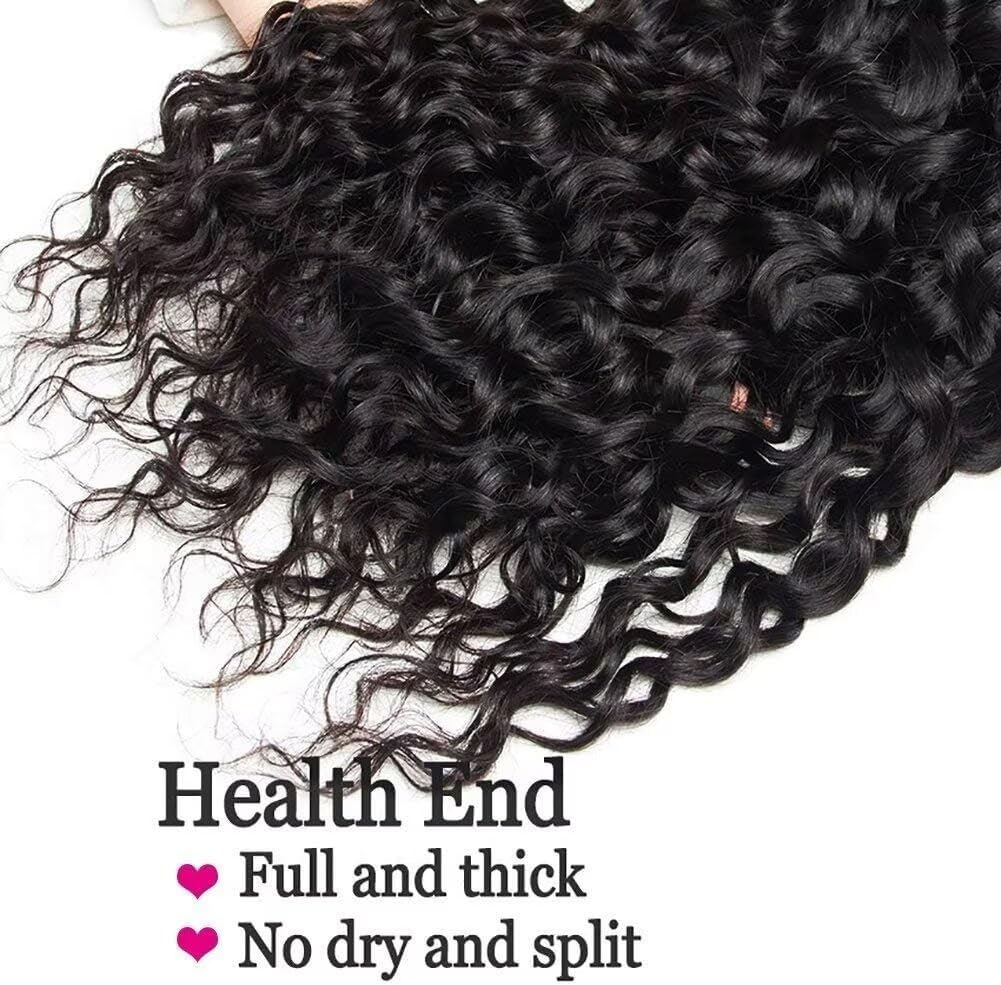 Pelo Humano Rizado With Closure Natural Pelo Humano Brasileño Cabello Virgen Brasileño Extensiones De Cabello Color Negro Long Water Wave Human Hair Bundles With Closure 16 18 20 +14 inch…
