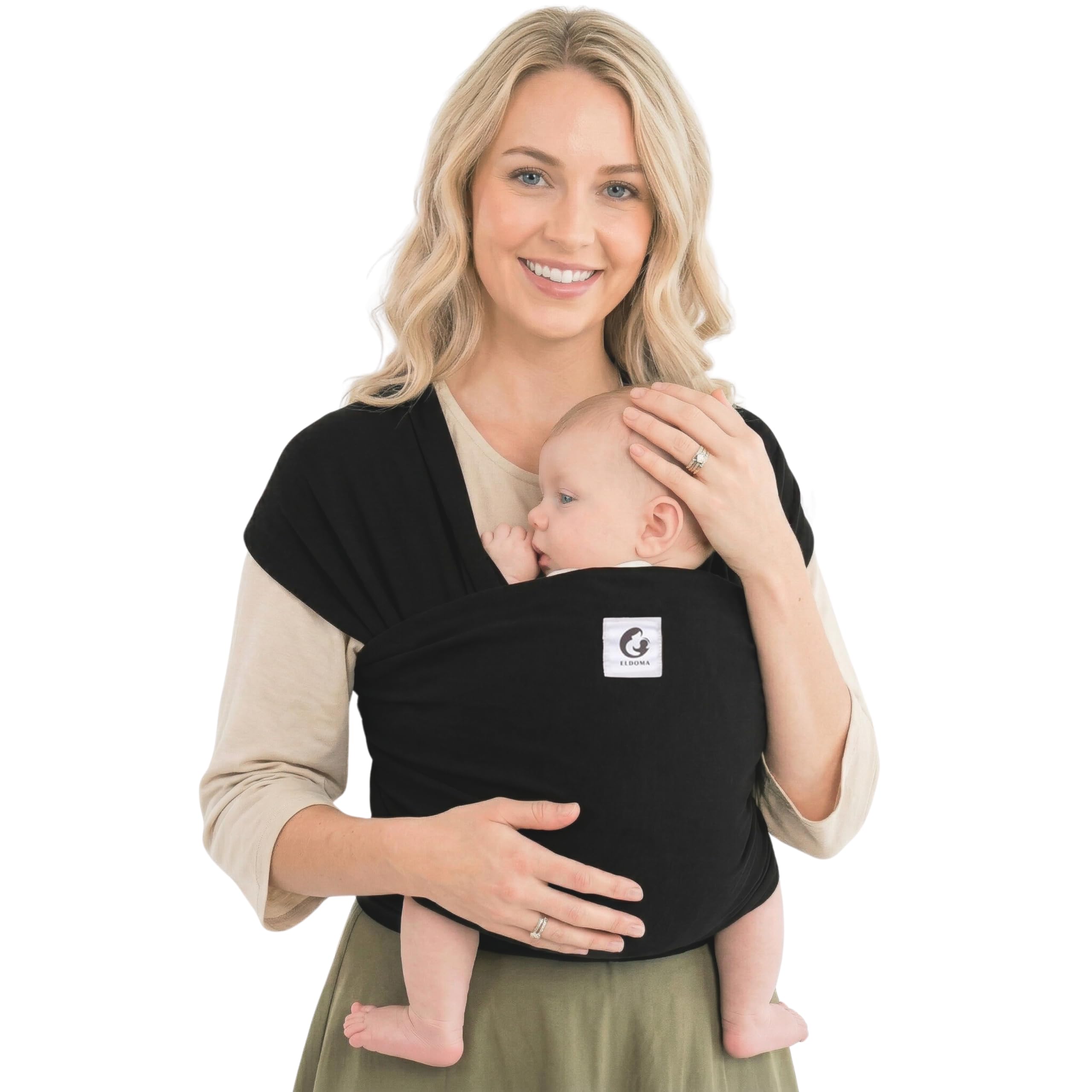 ELDOMA Porte-bébé Noir en Écharpe - Porte-bébé Léger et Respirant, Porte-bébé en Écharpe Mains Libres, Porte-bébés du Nouveau-né au Tout-Petit, (3-15kg / 7-35lbs)