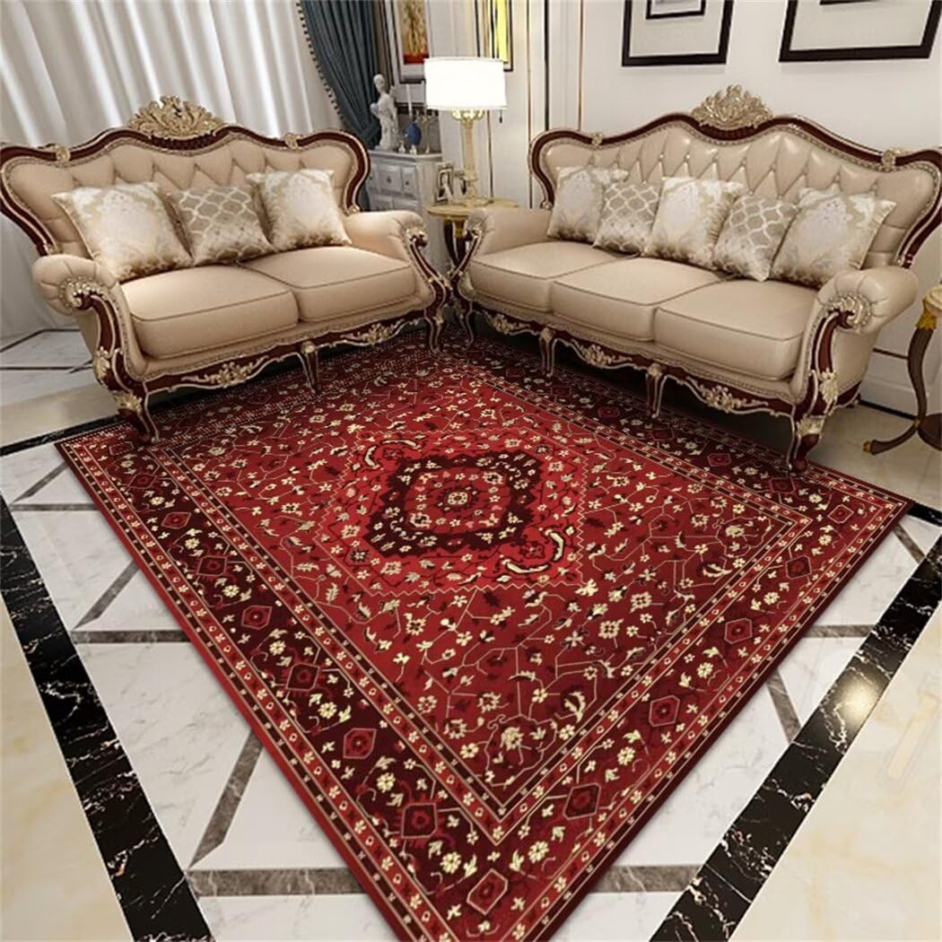Tapis de salon unicolore rouge durable et doux à cheveux courts