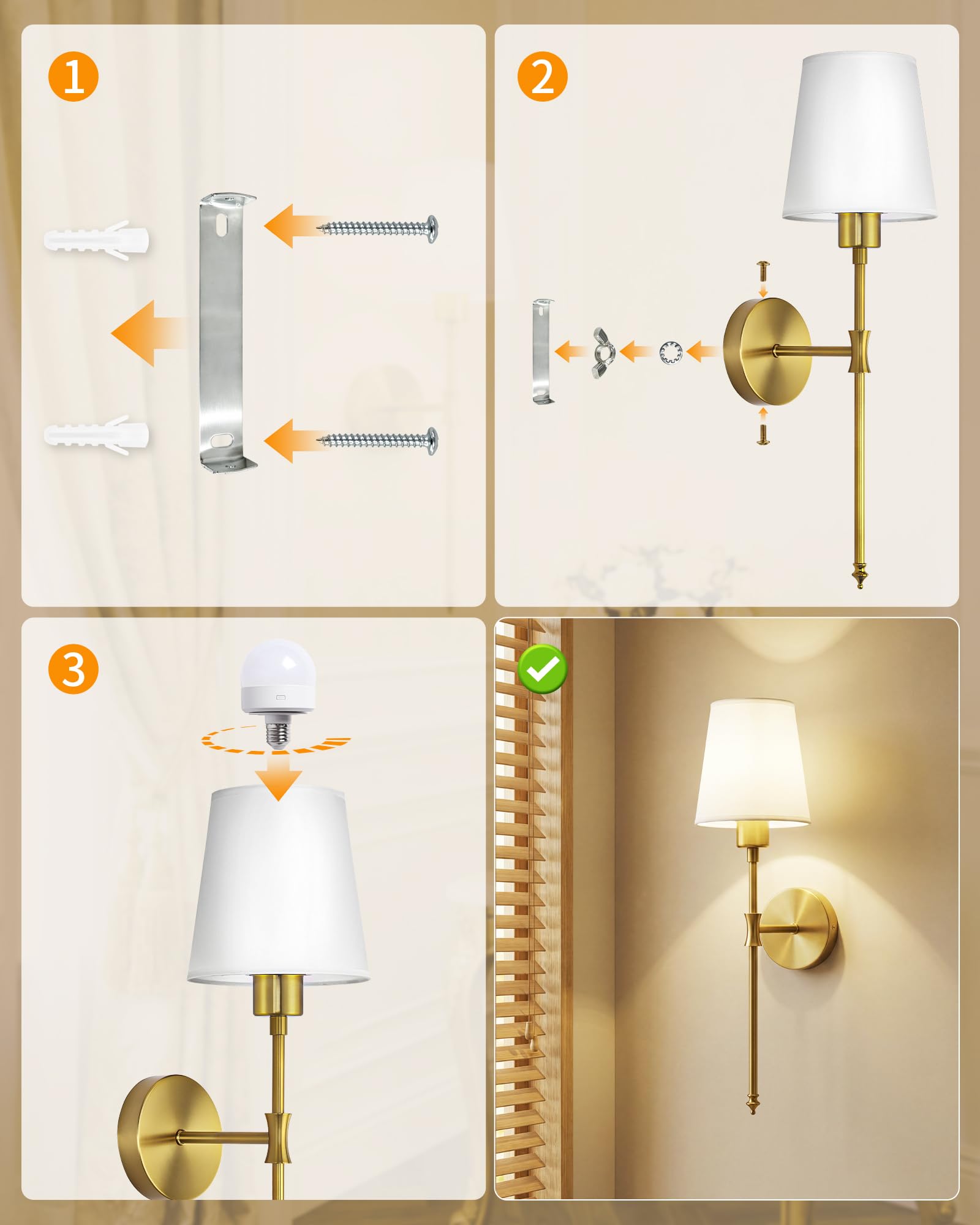 Wandleuchte Innen Akku LED Wandleuchte kabellos oder fest verdrahtbar, RGB Wandlampe mit Fernbedienung, 57 cm Höhe, Wandlichte Innen für Wohnzimmer, Schlafzimmer, Kinderzimmer, Gold VEYA WL04