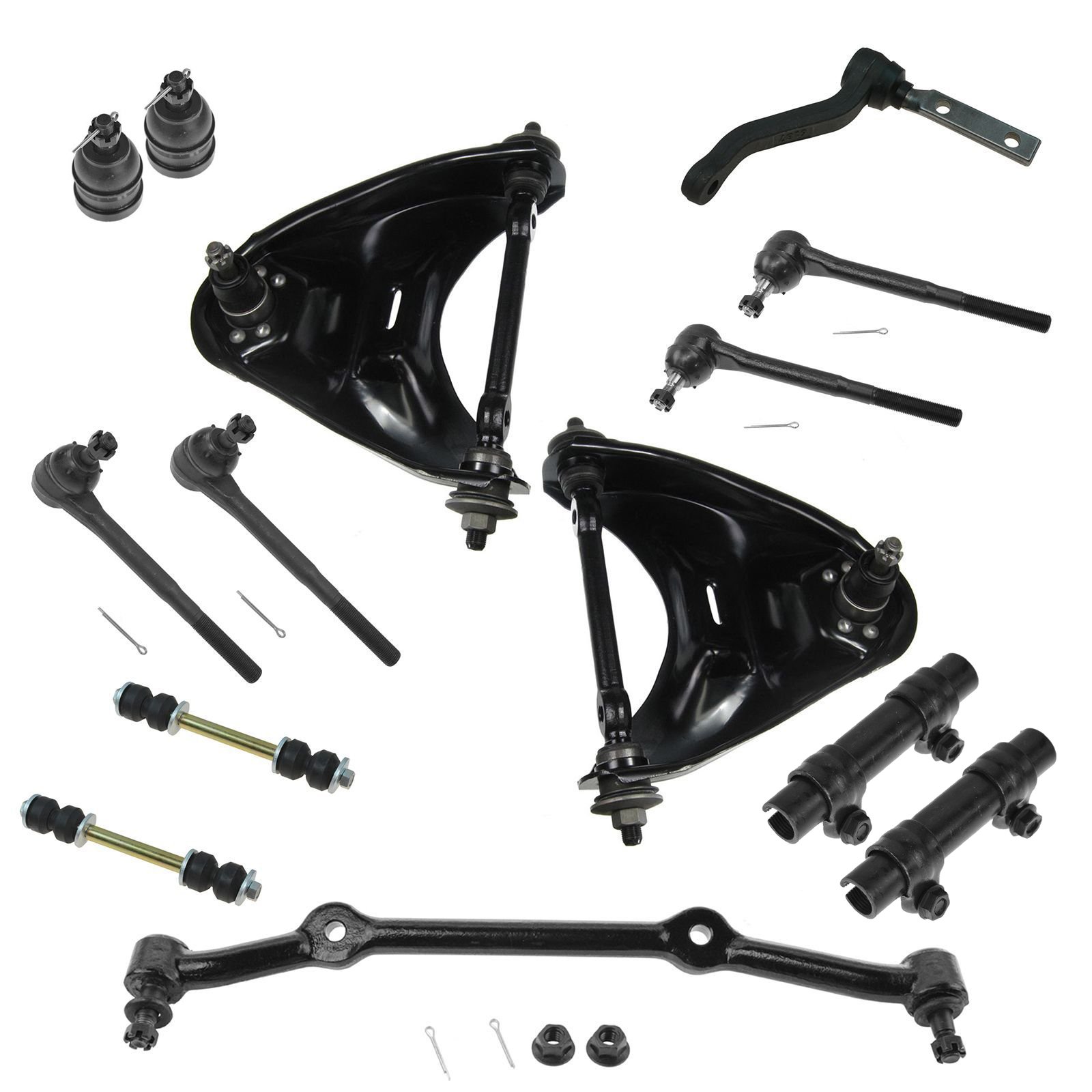 TRQ Front Suspension & Steering Kit For 2WD Chevy S10/GMC S15 (1996-2005) - 12pc Ball Joints, Tie Rods, Links