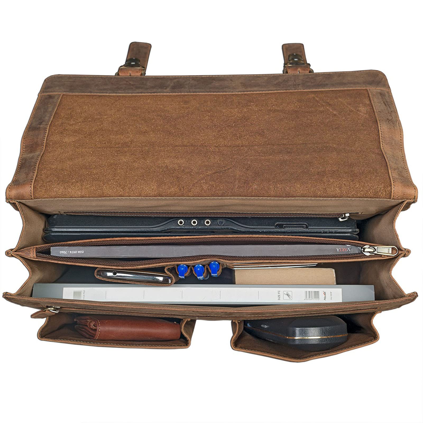 STILORD Constantin Maletín Cuero Hombre Bolso Profesor Bolso Negocios Bolso Trabajo Bolso Mensajero Bandolera para portátil 15.6" auténtica Piel Color:marrón - Medio