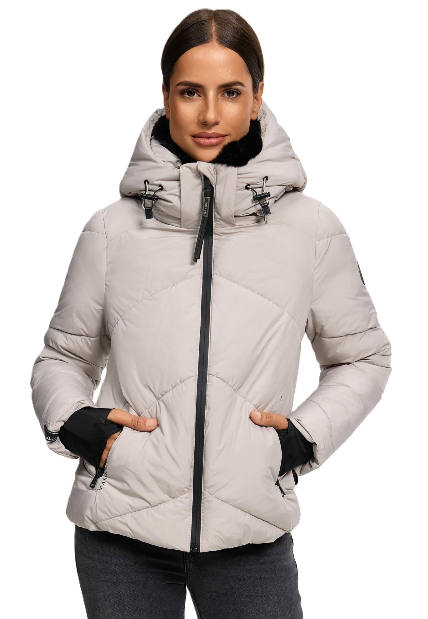 MARIKOO Damen Winterjacke (XS-XXL) - leicht, 4 Taschen, Kapuze mit Reißverschluss abnehmbar, Steppjacke, Warme Jacke Frauen - N007