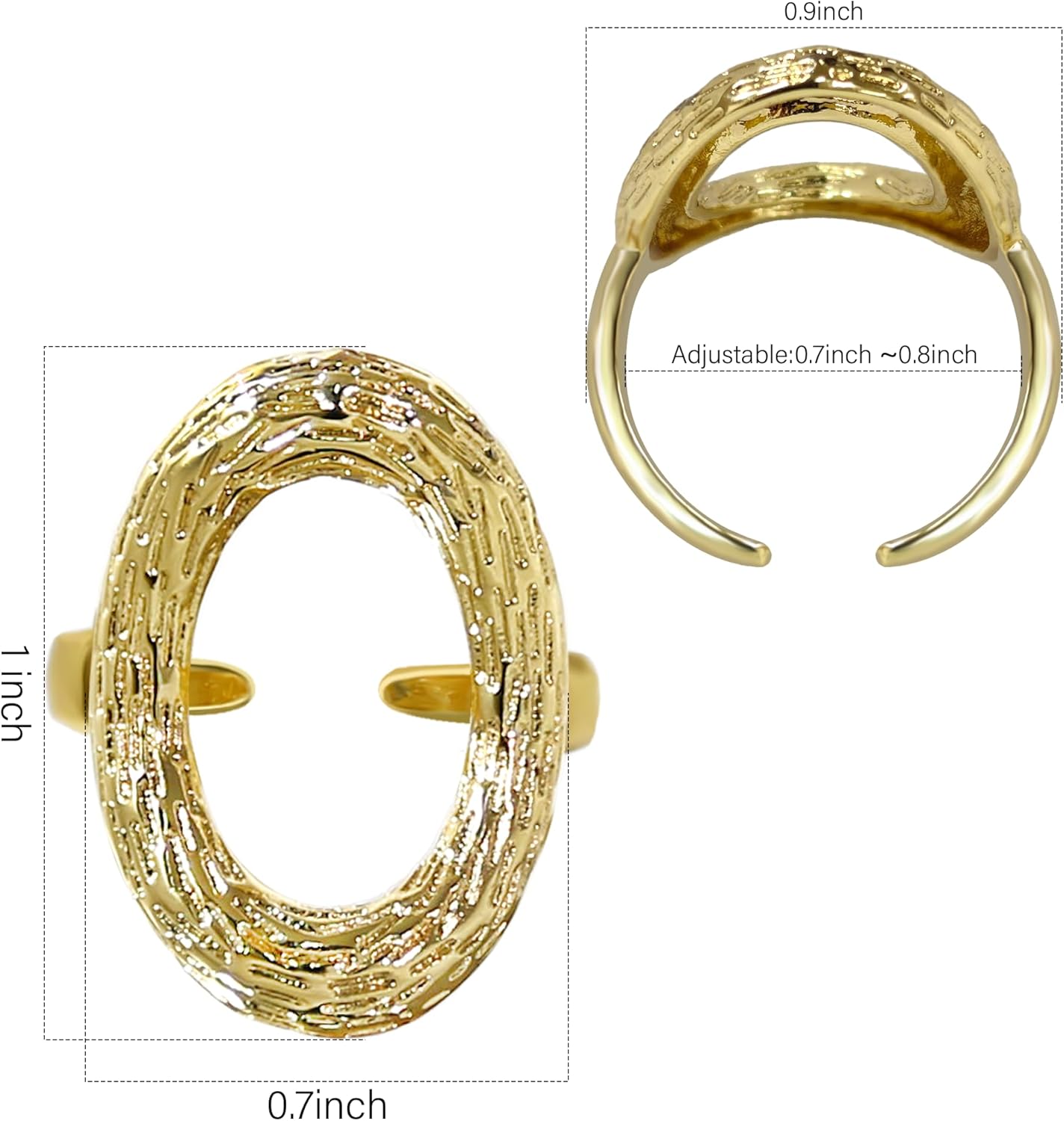 Gold Irregular Rings for Women Oval Chunky Rings Classic Hollow Oval Adjustable Round Loop Open Ring 14K Gold Plated Band Statement Jewelry - Image 7