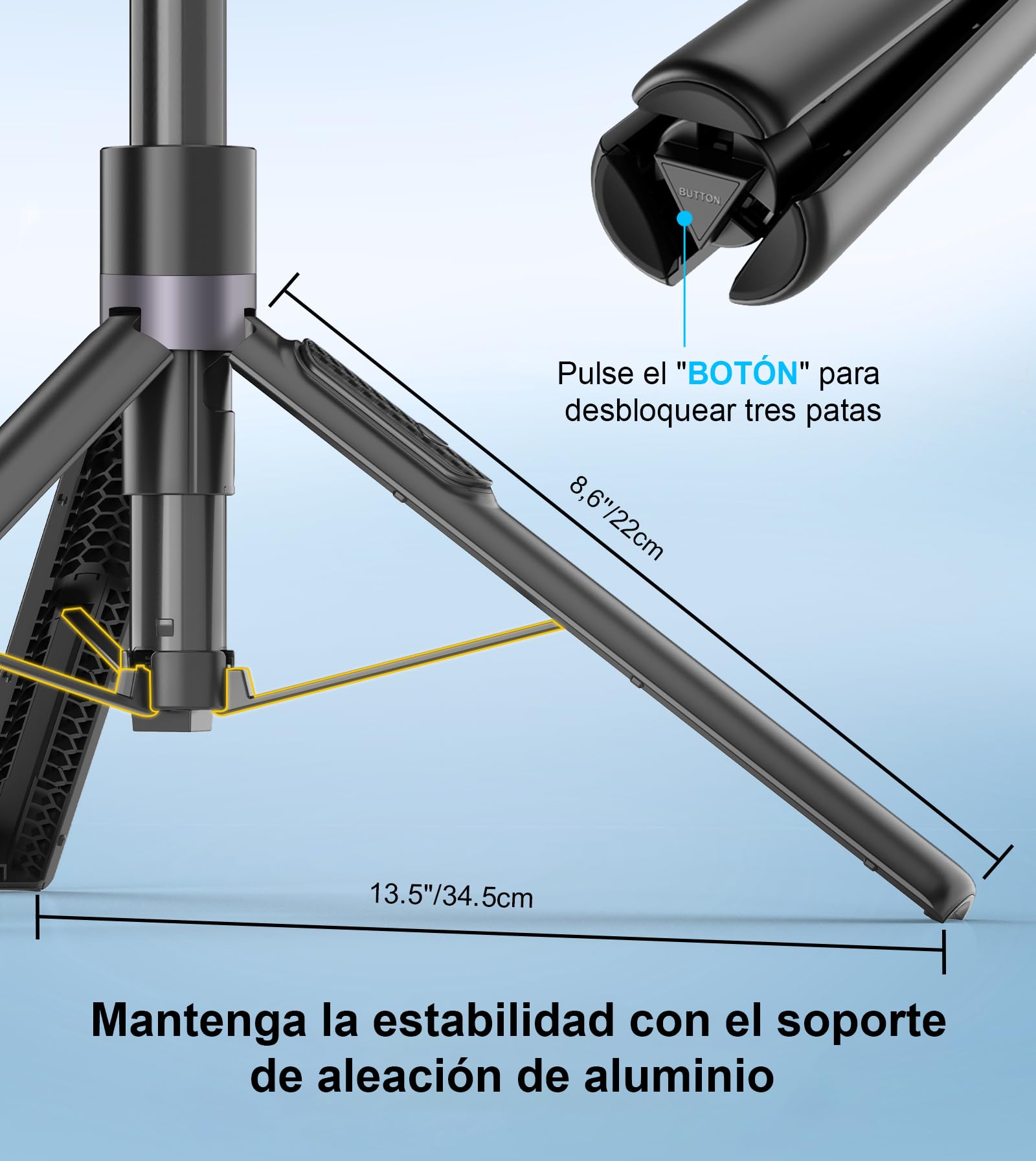 173cm Palo Selfie Tripode para Movil para Cámara Acción,Todo-En-1 Trípode Teléfono con Mando,Soporte de Iluminación Extensible de Aleación de Aluminio con Rosca de 1/4"&Montura para Zapata Fría-Nergo