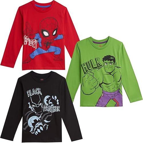 Marvel Avengers - Paquete de 3 camisetas gráficas de manga larga color verde