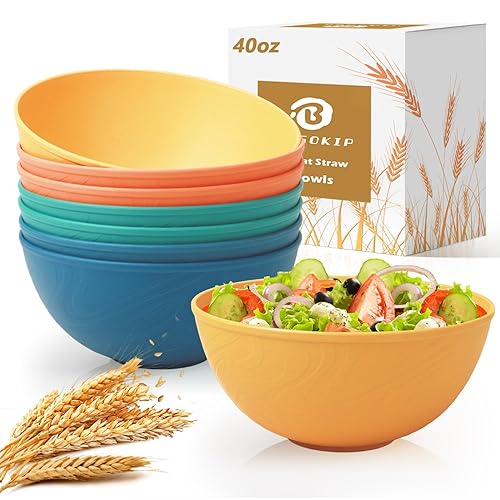 40OZ Wheat Straw Bowls Sets of 8, Unbreakable & Thick