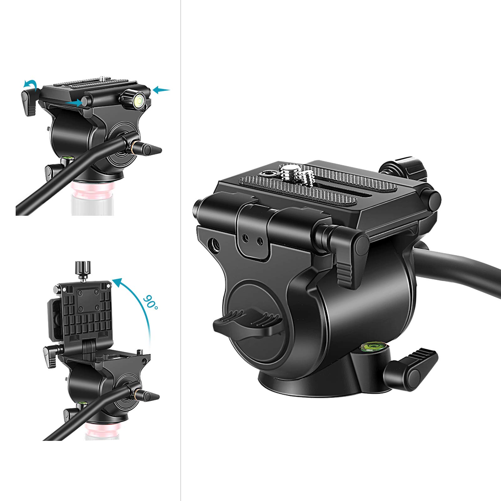 Neewer Upgraded Heavy Duty Tripod Fluid Drag Pan Head with 1/4 and 3/8 inch Screws Sliding Plate for DSLR Cameras Video Camcorders, Load up to 11 pounds/5 kilograms, Aluminum Alloy