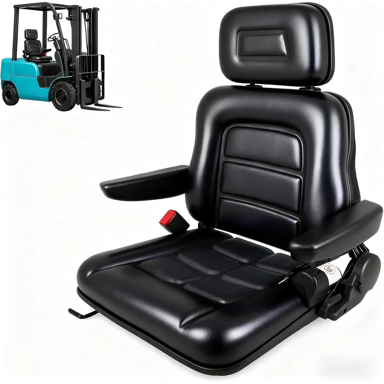 Universal Adjustable Forklift Seat, Tractor Seat with Armrest Headrest and Automatic Seatbelt, 26-27.5 In Height Adjustable Waterproof Loader Forklift Seat for Garden Tractor, Bucket, Excavator