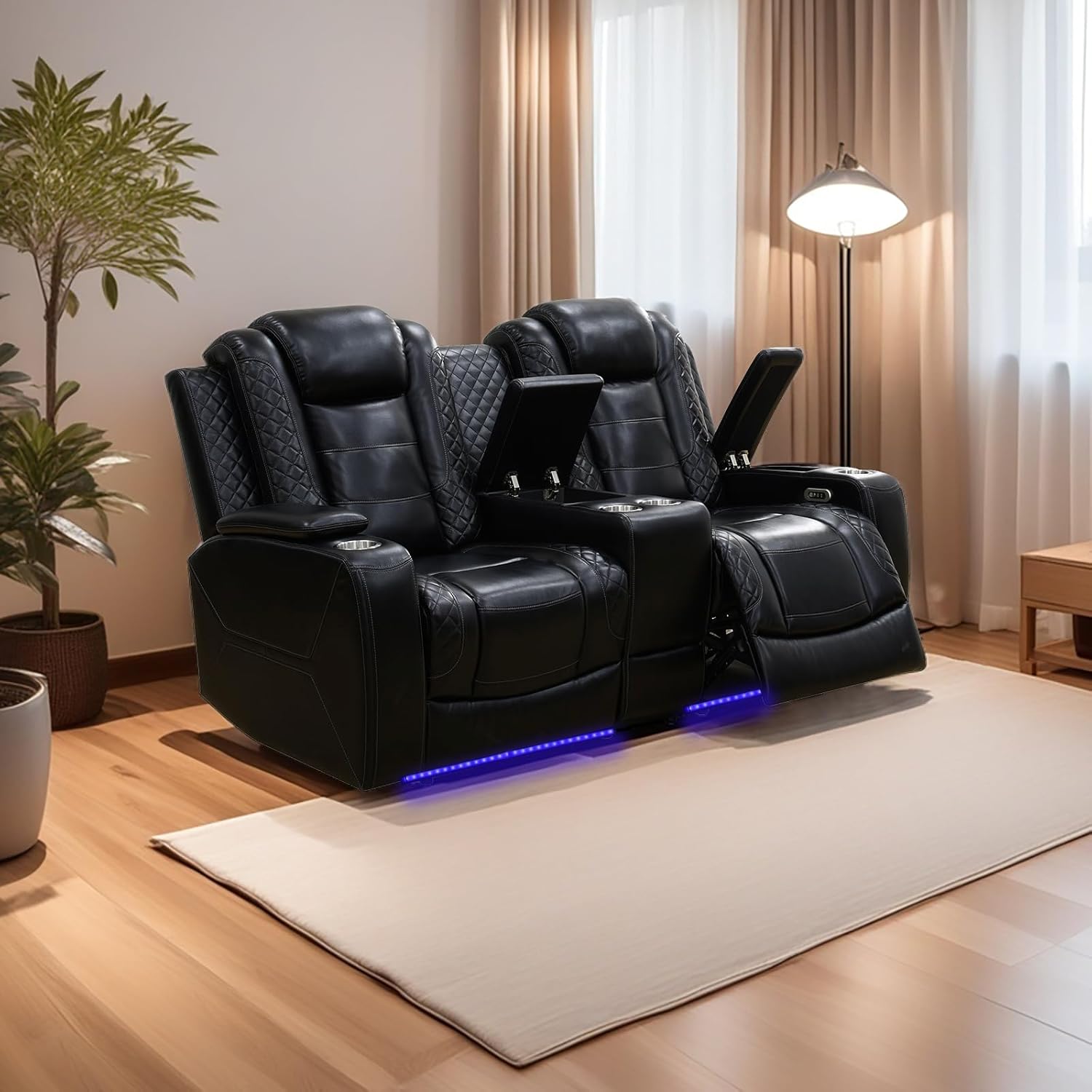 Power Recliner Chair, Single Reclining Chair with Cup Holder and Storage, Leather Reclining Sofa, Home Theater Seating for Home Furniture (Chair, White)