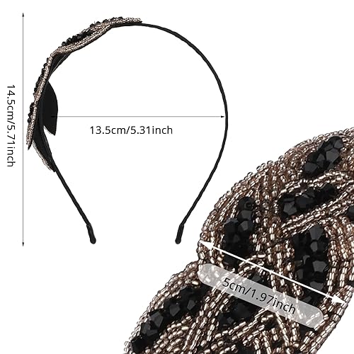 Miniatura 3 de WLLHYF Diademas de los años 20 para mujer diadema de cristal negro con diamantes de imitación accesorio vintage de los años 20 para el cabello de