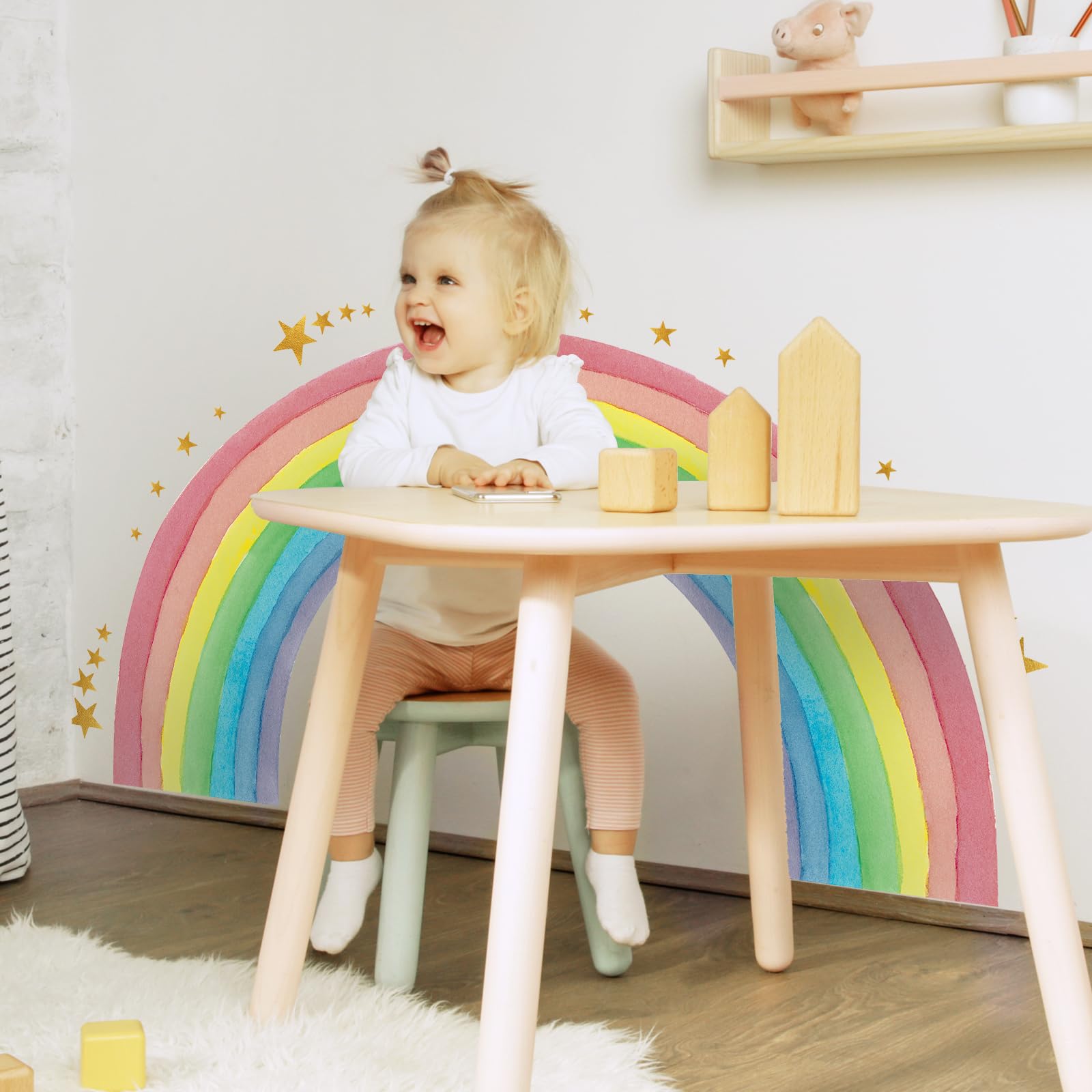 Supzone Large Half Rainbow Wall Stickers Colorful Rainbow Stars Wall Decals DIY Vinyl Mural Art for Girls Baby Nursery Bedroom Playroom Home Decoration - Image 2