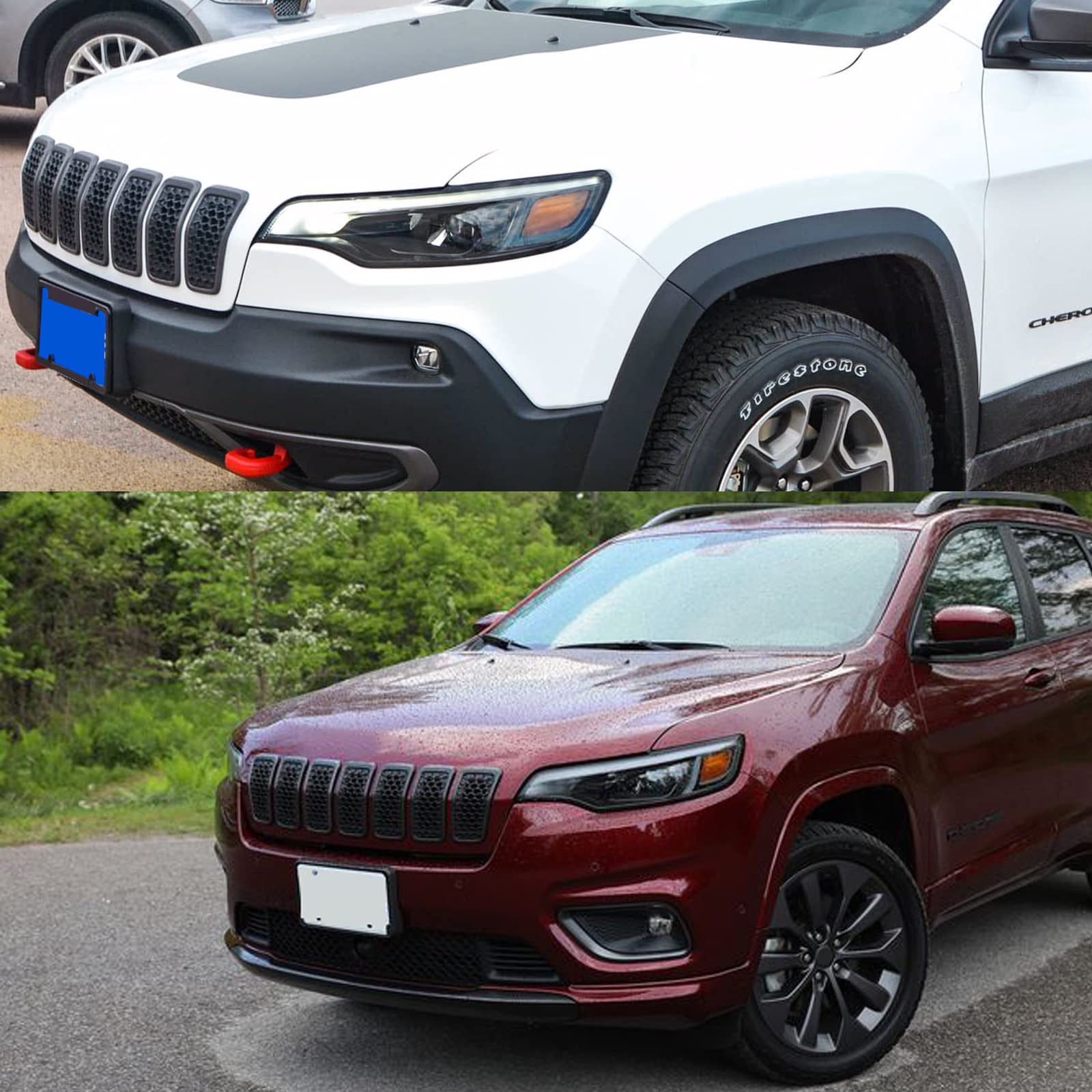 Honeycomb Grill Inserts For Jeep Cherokee 2019-2023 | Black Mesh + Chrome Trim | 7-Piece Kit - View #2