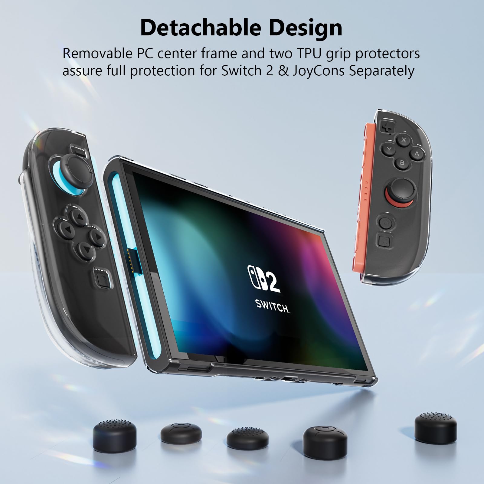 HEYSTOP Coque pour Console Nintendo Switch 2, Coque de Protection pour PC Dockable Housse en TPU avec Protection D'écran pour Nintendo Switch 2 Accessoires avec Capuchons pour Joysticks Switch 2