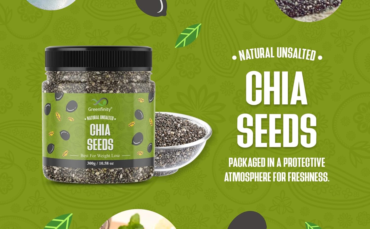 Buy Now Greenfinity Chia Seeds 300G | Omega-3 Clean Chia Seeds For E...