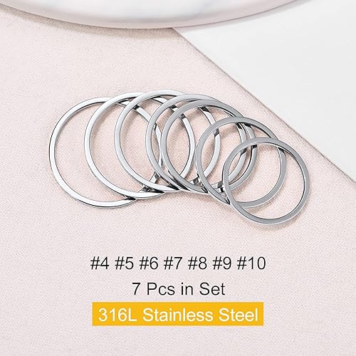 Vista 4 de FOCALOOK Juego de 28 anillos para nudillos de acero inoxidable de 0.039 pulgadas para mujer, banda delgada y lisa, apilables, ajuste cómodo, tono