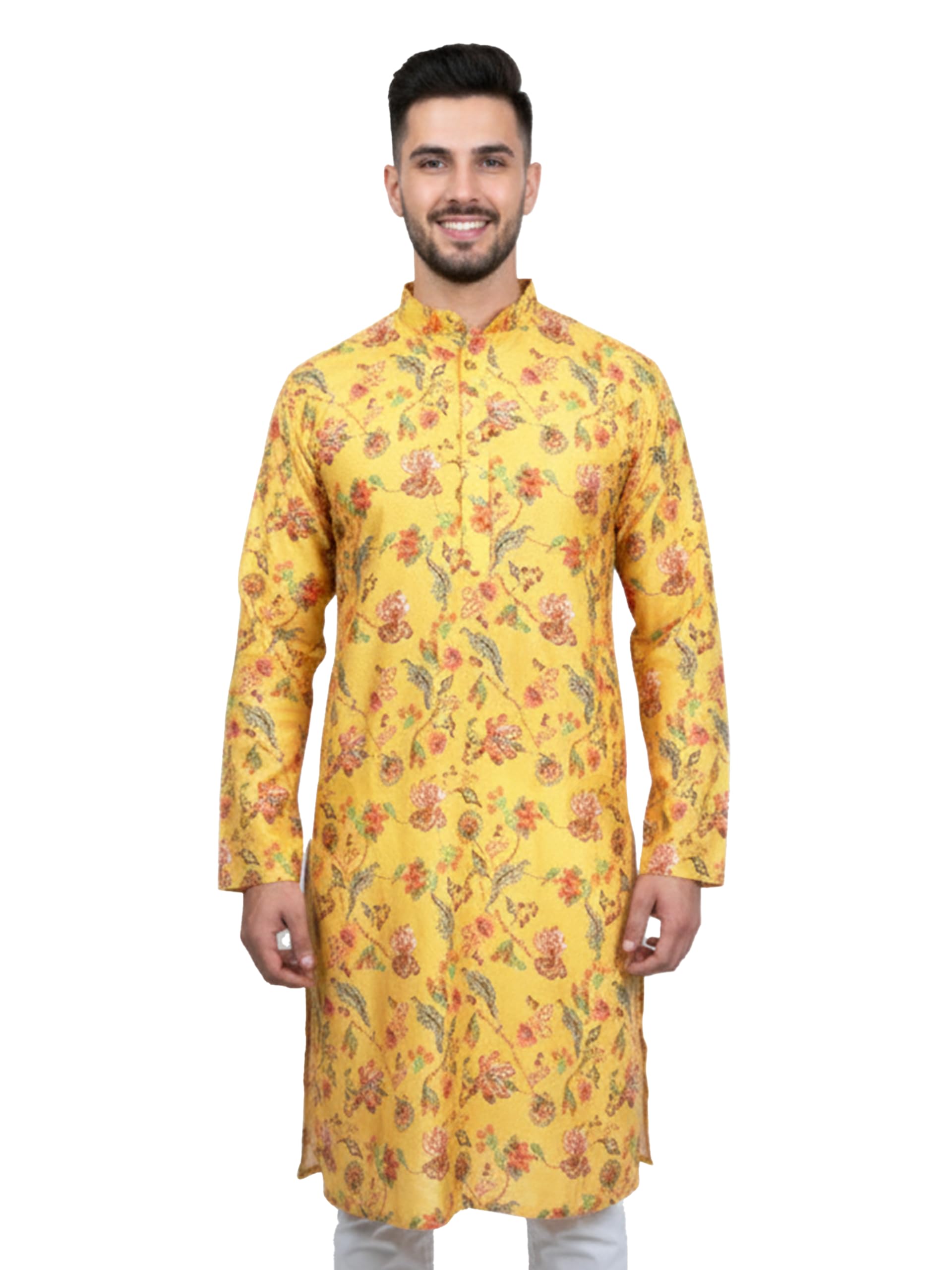vastramay JBN Men's Yellow Rayon Kurta-picture-38