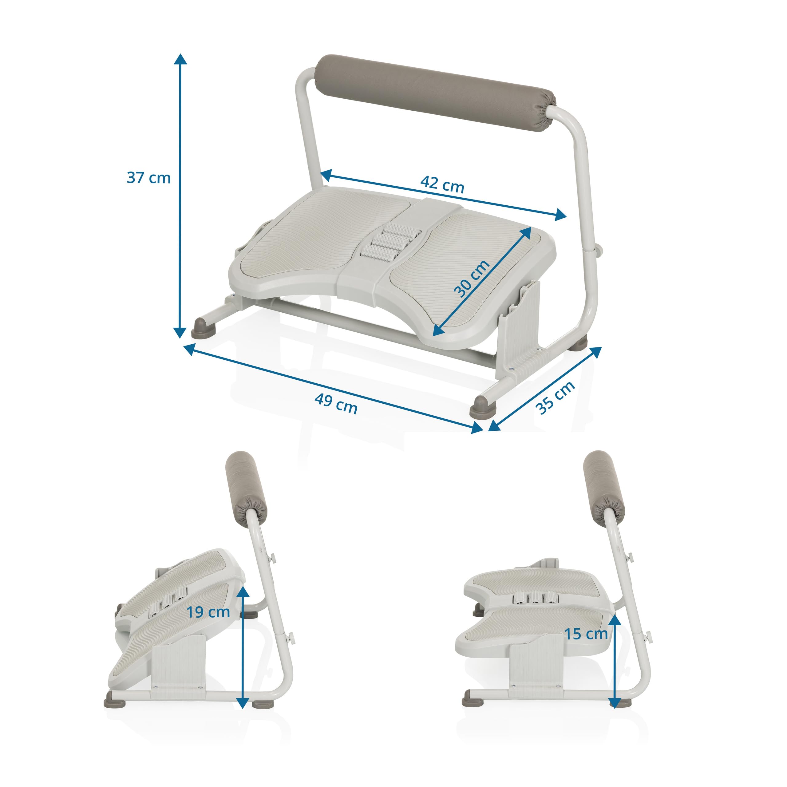 hjh OFFICE Reposapiés con rodillos de masaje PODI FMW Reposapiés acolchado con reposapiés regulable e inclinable, gris claro