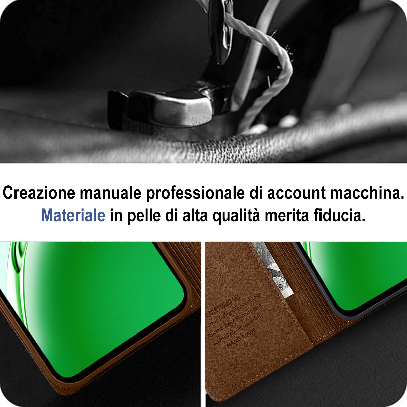 Giyer Cover per OPPO Reno12 FS/F 5G Custodia con Vetro Temperato, Premium Pelle PU Portafoglio Slot per Scheda RFID Antifurto Funzione Supporto Flip Case, Antiurto per OPPO Reno12 FS Cover (Marrone)
