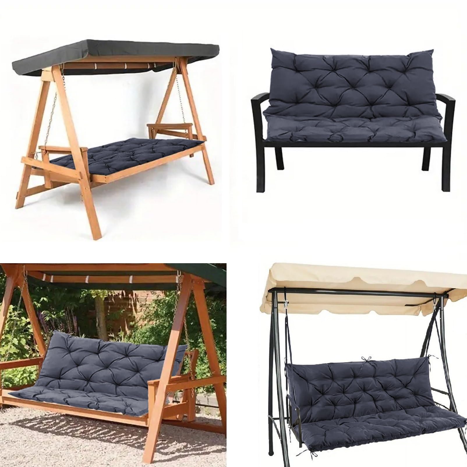 Ebeta Coussins pour bancs de Jardin, Coussin de Banc d'extérieur, Coussin de siège pour balancelle de Jardin, Coussin pour balancelle de Style Hollywood (Gris foncé, 120x50x50 cm)