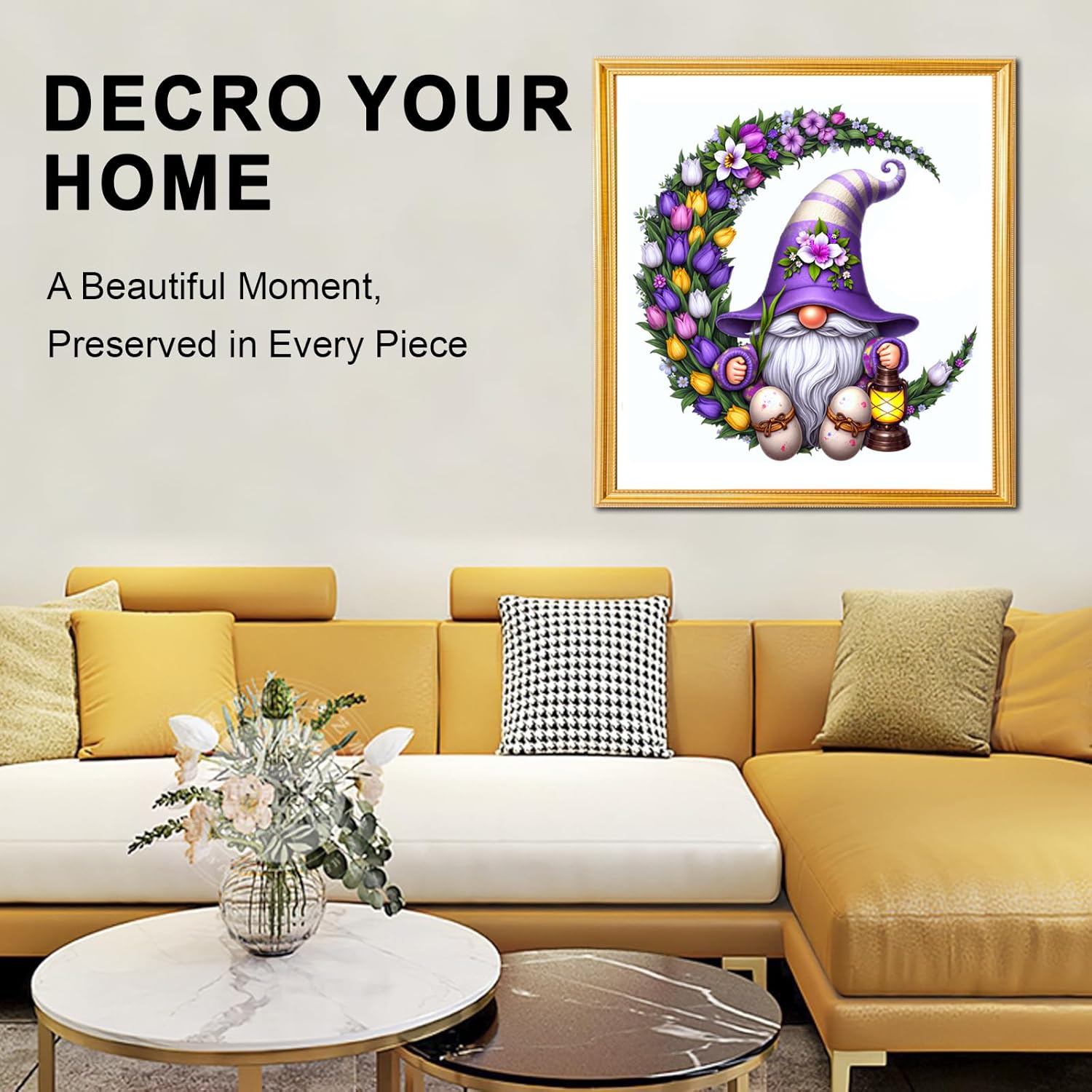 Wooden Puzzle for Adults 500 Piece, Fantasy Floral Moon Gnome Jigsaw Puzzle for Adults, 5MM Unique Shape Wooden Jigsaw Puzzle, Challenging Gnome Puzzles for Family Game Night Home Wall Decor 17*16.3in