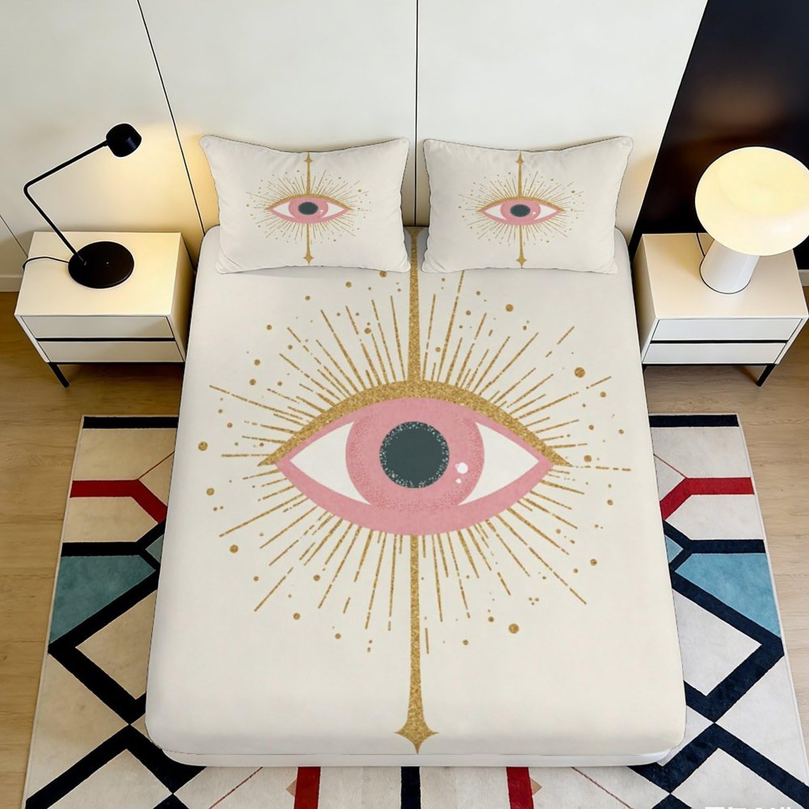 3D Printed Mystic Eye Fitted Sheet Microfiber Deep Pocket Bedroom Bedding Mystic Eye Mattress Fitted Cover Non-Slip Washable 200x200x25cm 90x200x25cm