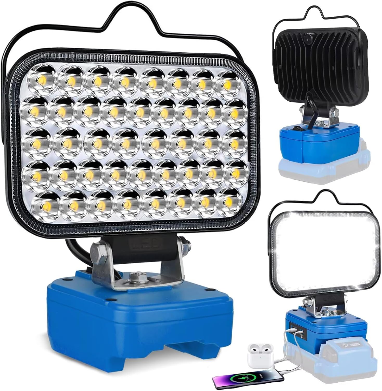 Portable LED Work Light Compatible with Kobalt 24V Battery, 90W 7000LM Cordless Flood Light with USB & Type-C Ports, Two Lighting Modes for Garage, Hiking, Job Site Lighting, 5 in (Tool Only)