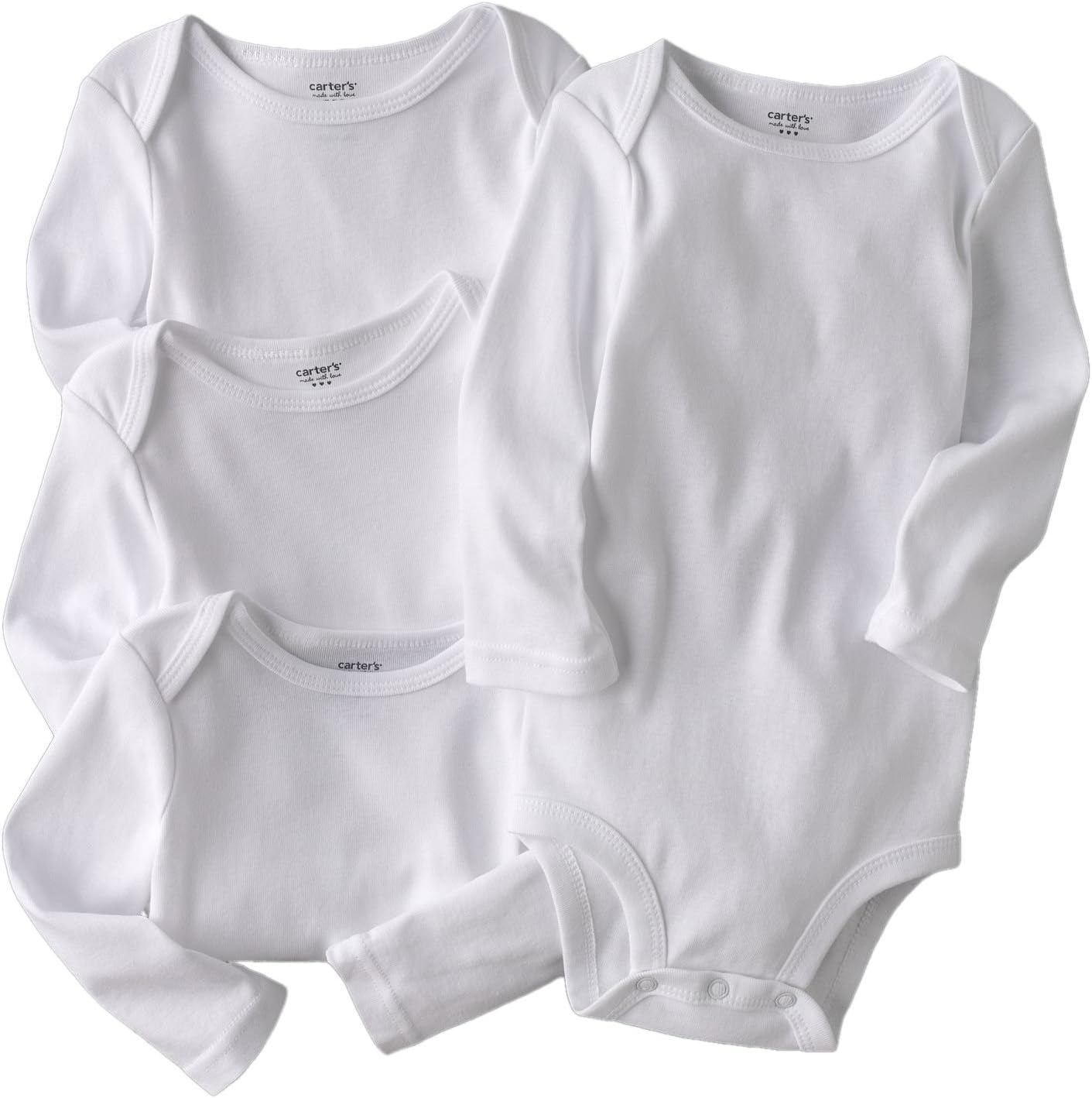 Carter's 4 Pack Longsleeve Bodysuits - White-White-12 Months