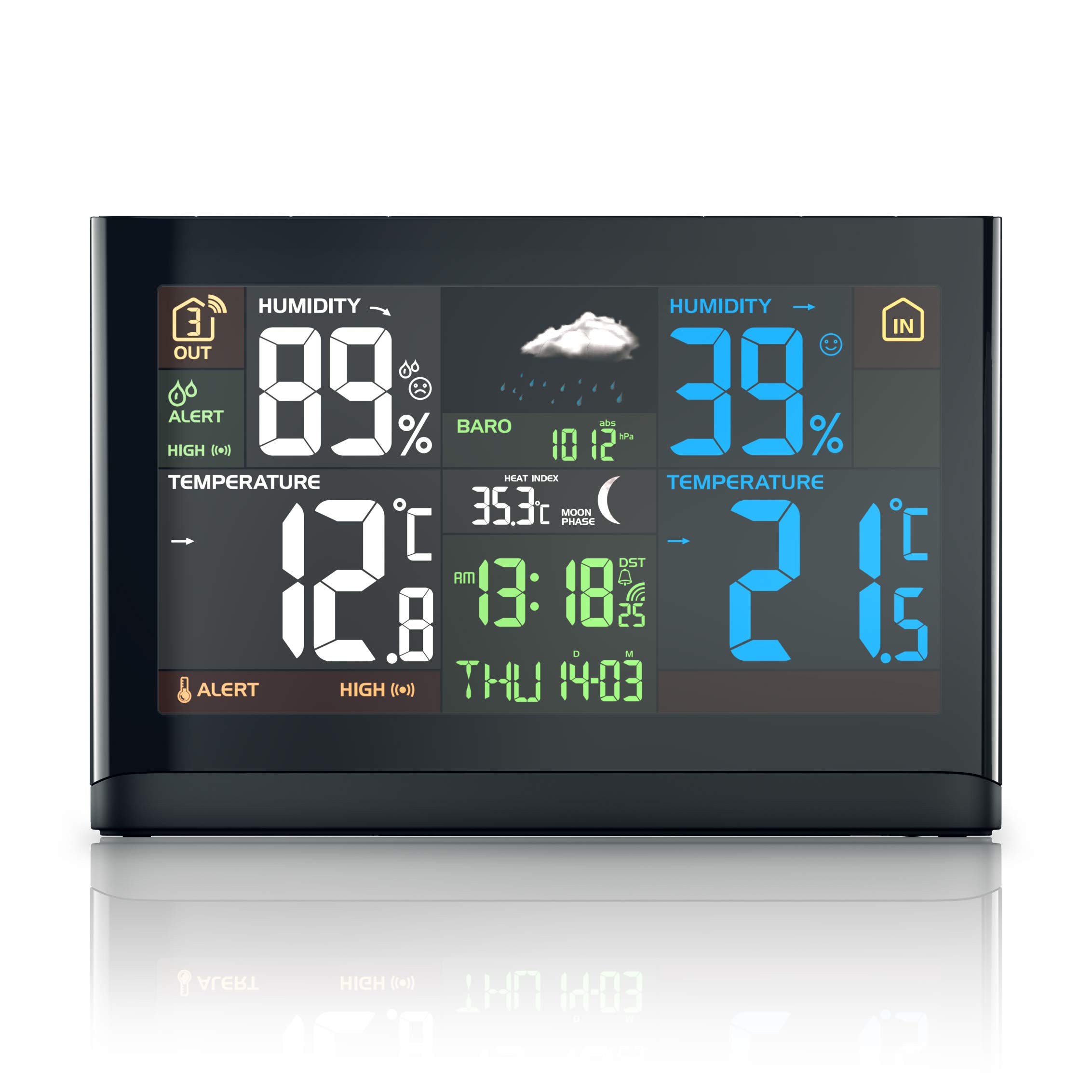 Brandson Funk Wetterstation mit Farbdisplay - mit Außensensor - DCF Empfangssignal Funkuhr - Innen- und Außentemperatur - relativer Luftdruck - Barometer - Temperaturtrend – Lichtsensor - LCD-Display