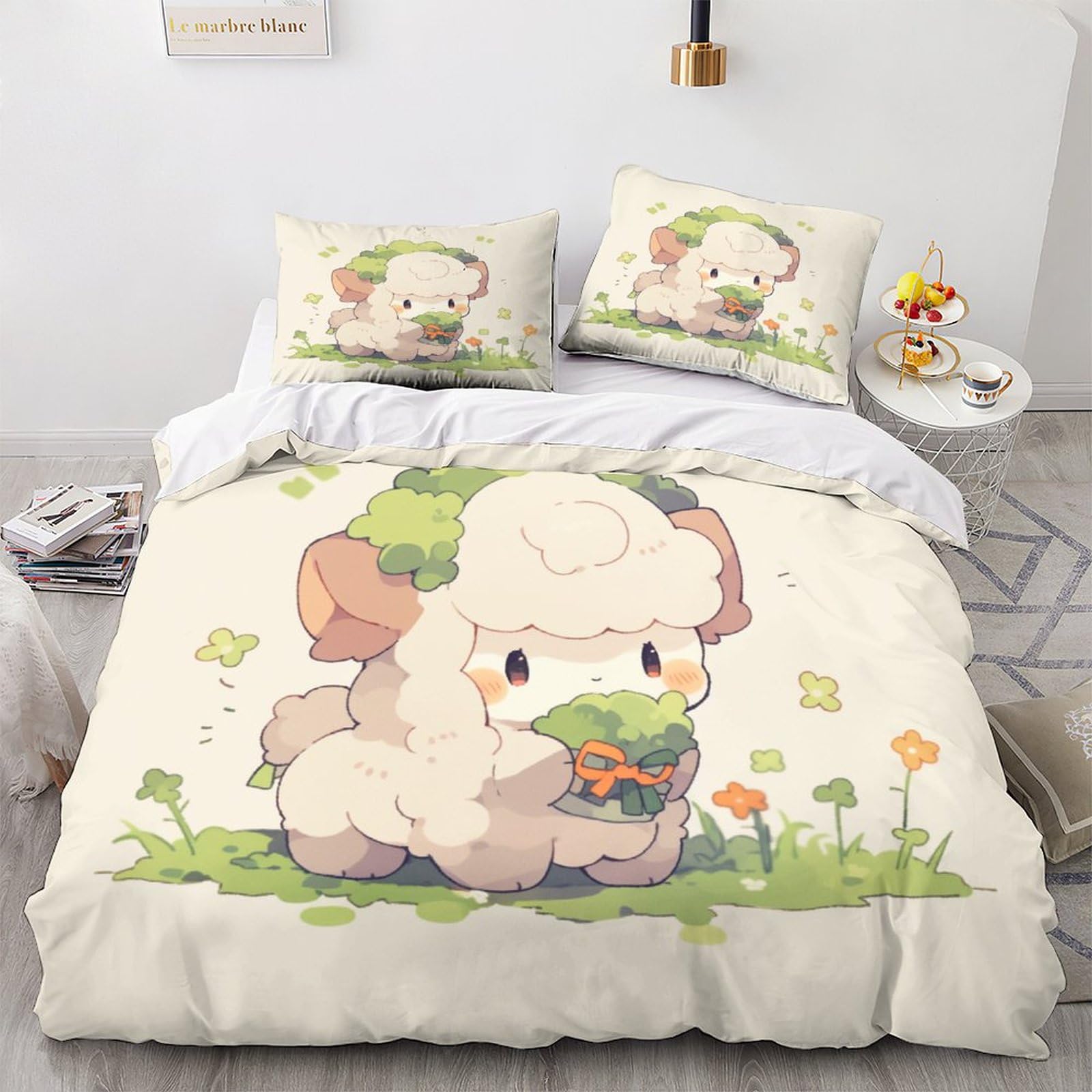 Housse de couette alpaga version cartoon 3D 220x240cm avec taie d'oreiller OBABO