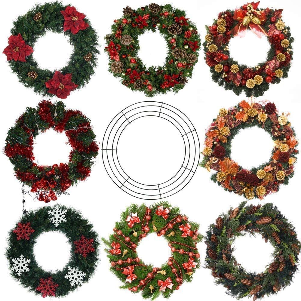 Kit 4 Cadres De Couronne En Fil Métallique - 8 Et 12 Pouces (20 Et 30 Cm) Avec Fil - Pour Décorations DIY Noël, Mariage - 14