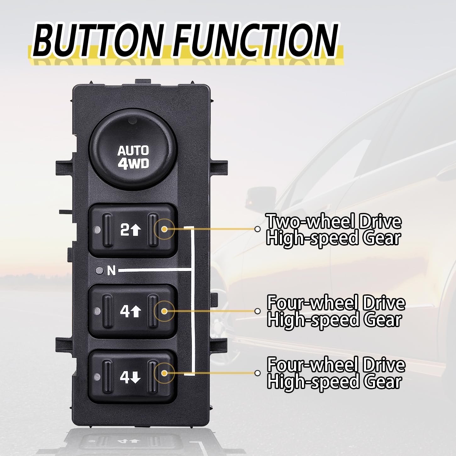 Vurkcy 4WD Wheel Drive Button, 4x4 Transfer Case Switch, Compatible with 2003-2007 Chevrolet Silverado, Chevy Suburban, Tahoe, Avalanche, GMC Yukon, Sierra, Replaces OE 15164520, 15136039
