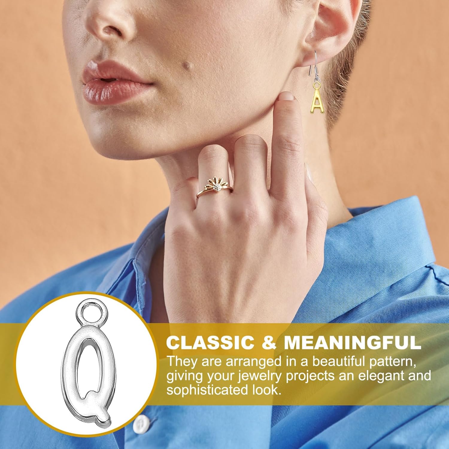 PATIKIL Letter Charm, 100 Pcs Alphabet Charm Initial Pendant Charm Bulk Cute DIY for Jewelry Making Bracelets Earrings Necklace Keychains Crafts, Dark Silver, Letter Q - Image 5