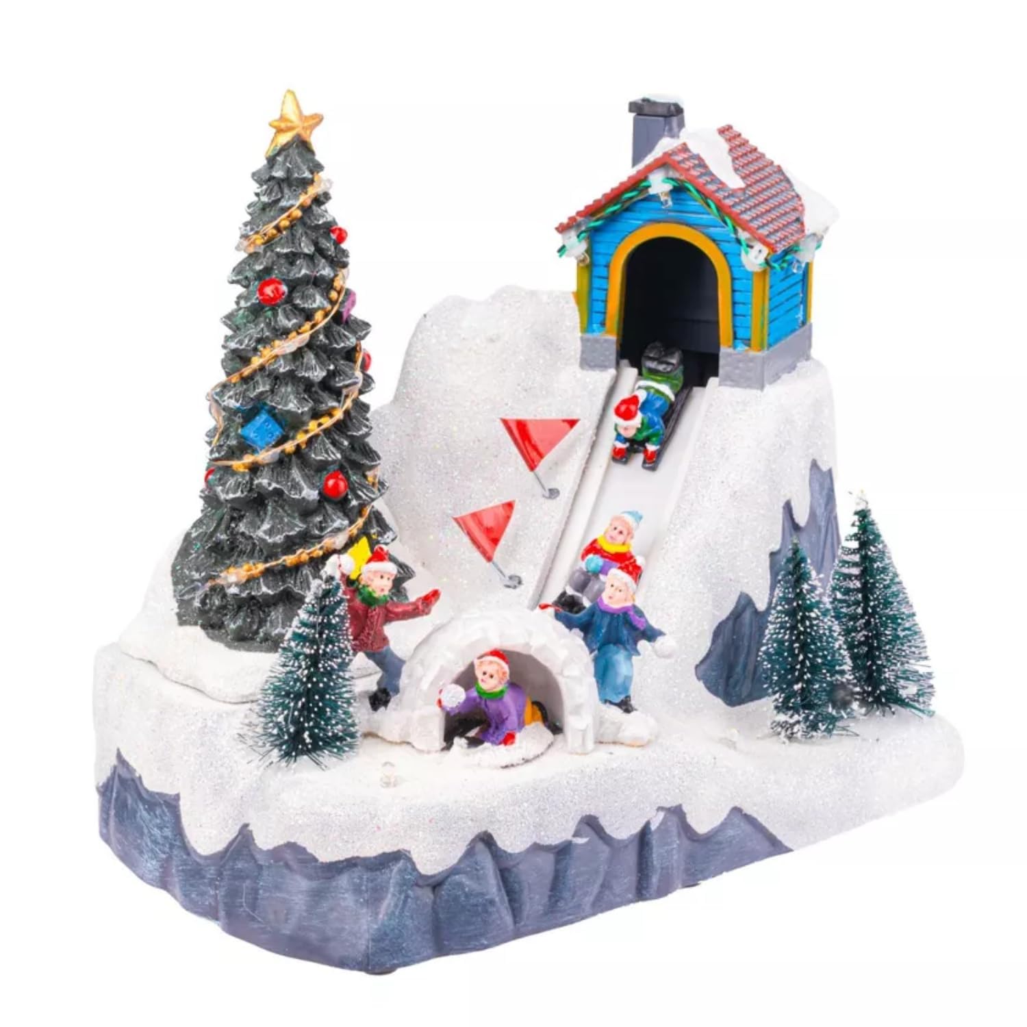 Marco Paul Light Up Christmas Village Scene Decorations - Animated Multi-Coloured LEDs Battery Operated Christmas Ornaments For The Home - Musical Christmas Carousel Table Top Decor