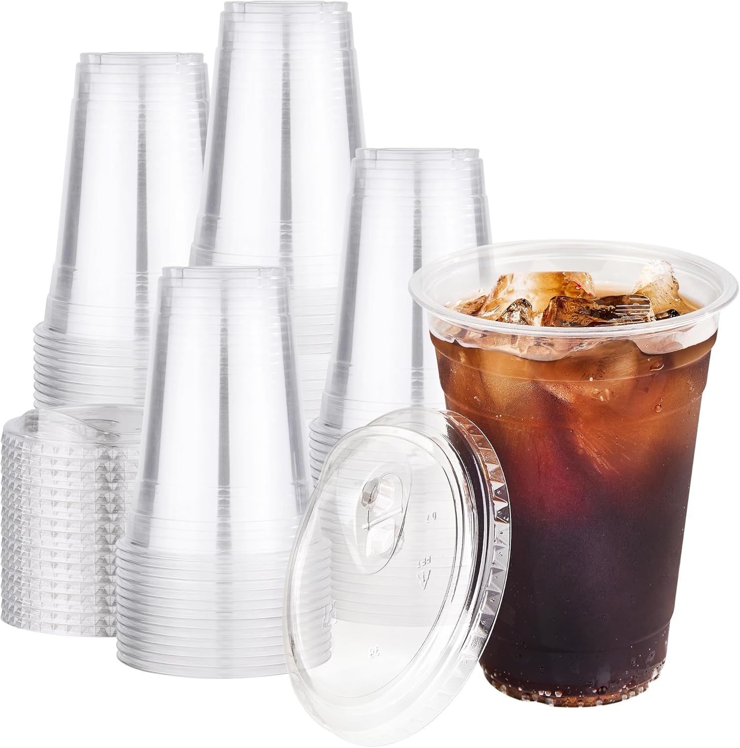 50 pack 16 oz Clear Plastic Cups with Lids, Disposable Iced Coffee Cups with Strawless Sip Lids, Drink Cup for Cold Drinks, Iced Coffee