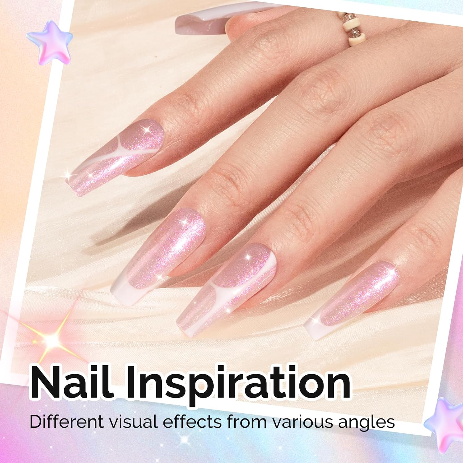 MelodySusie Shimmer Pearl Pink Gel Nail Polish, 0.5fl oz Soak Off UV LED Jelly Holographic Pink Glitter Gel Polish Gift for Women Nail Art Manicure Salon DIY Nail Design Decoration at Home-G2607