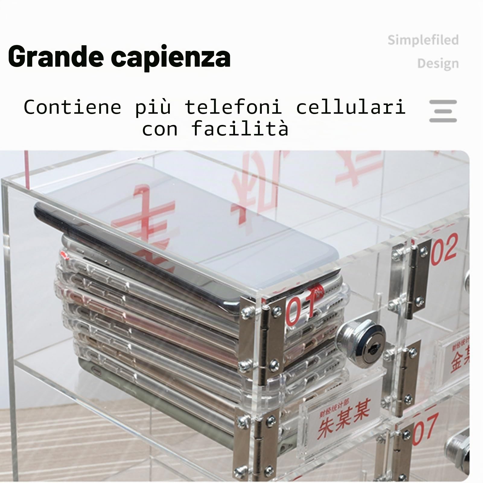 Armadio cassaforte per la conservazione di telefoni cellulari Trasparente con casellari numerati 12/15/20 Scomparti con Serratura Adatto per scuole fabbriche Sale d'esame(20 Slots)