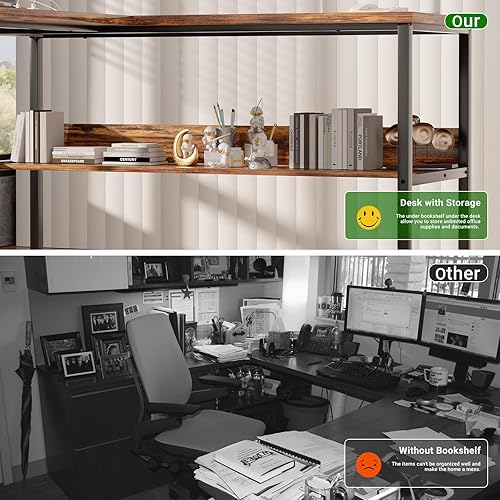 Miniatura 5 de Unikito Escritorio reversible en forma de L con tomas de corriente mágicas y puertos de carga USB, escritorio de esquina resistente con estantes de