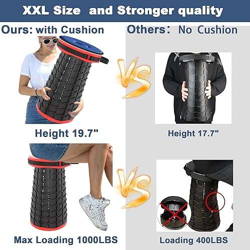 Miniatura 5 de ALEVMOOM Taburete plegable XXL de 19.7 pulgadas de profundidad y 11.8 pulgadas con cojín, telescópico portátil, capacidad de carga más resistente,