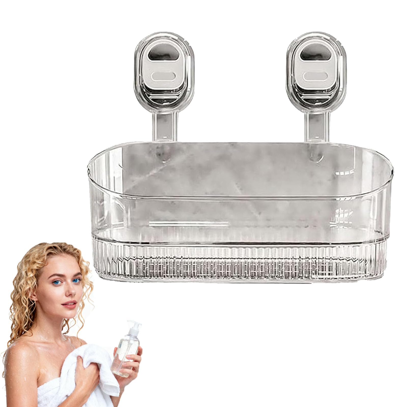 No Drill Bathroom Drain Rack Bathroom Suction Storage Box Large Capacity Strong Load-Bearing Glacier Pattern Suction Cup Shower