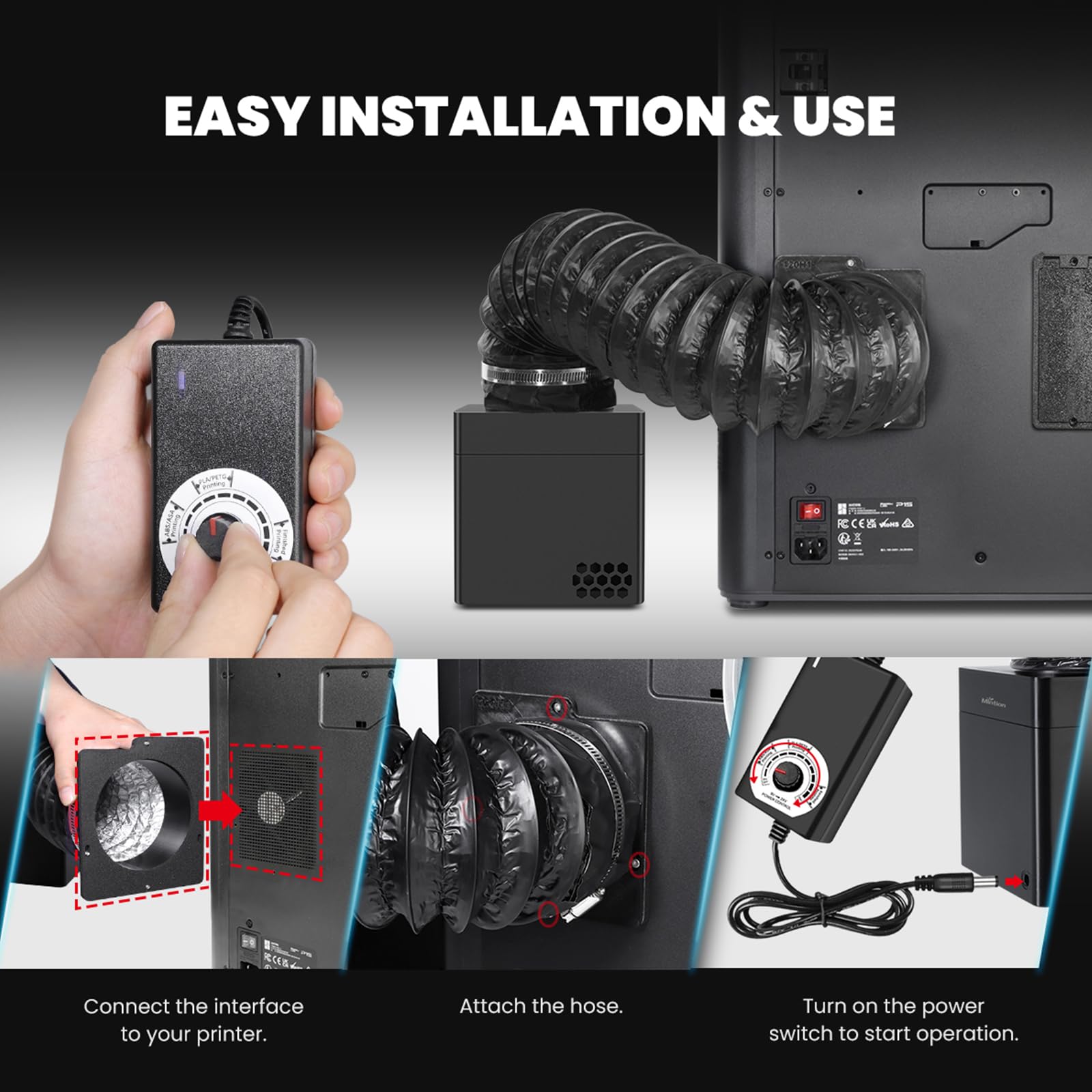 V1 system filtracji do drukarki 3D, trójwarstwowy oczyszczacz powietrza, oczyszczacz powietrza 60 m³/h z filtrem z węglem aktywnym o wysokiej gęstości, do drukarek PLA, PETG, ABS, ASA