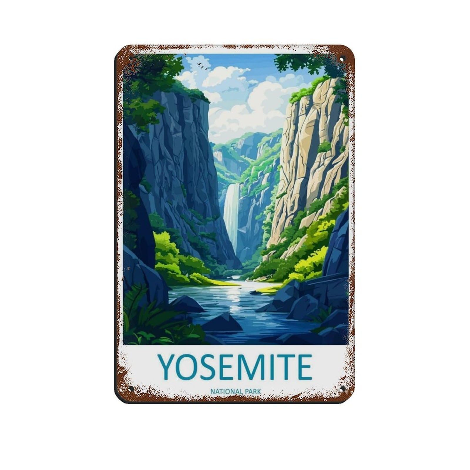 Yosemite Travel USA Art National Park Poster Retro Poster Metal Tin Sign Chic Art Retro Iron Painting Bar People Cave Cafe Family Garage Poster Wall Decoration 8x12inch(20x30cm)