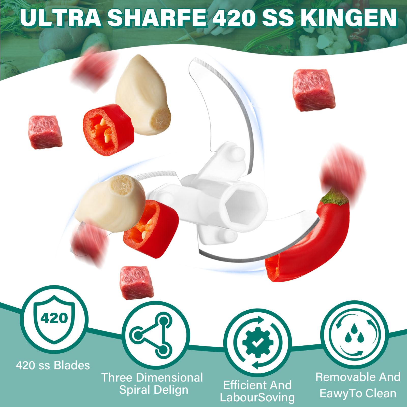 Zwiebelschneider 520 ml, 3 Edelstahlklingen, Mixer, Scheibe, Kunststoff, Zwiebelschneider, Vorbereitung von Lebensmitteln