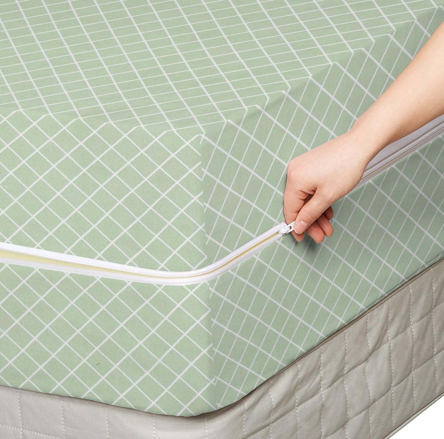 NHD HOME Premium Cotton Mattress Cover/Protector with Zipper Chain|Provides All Around Protection with 360° Encasing |King - 78x72 inches (6.5 x 5 ft) - Pack of 1 - Light Green-picture-25