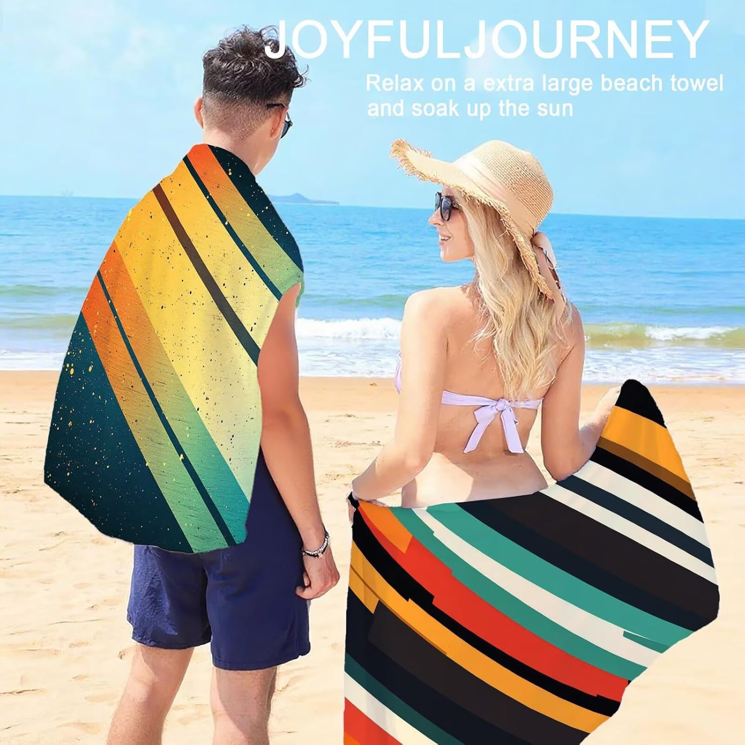 ビーチタオル 80x160cm ビーチタオル 大判 ストライプ Beach Towel モダンな - 吸水性 耐久性 柔らかい, 軽