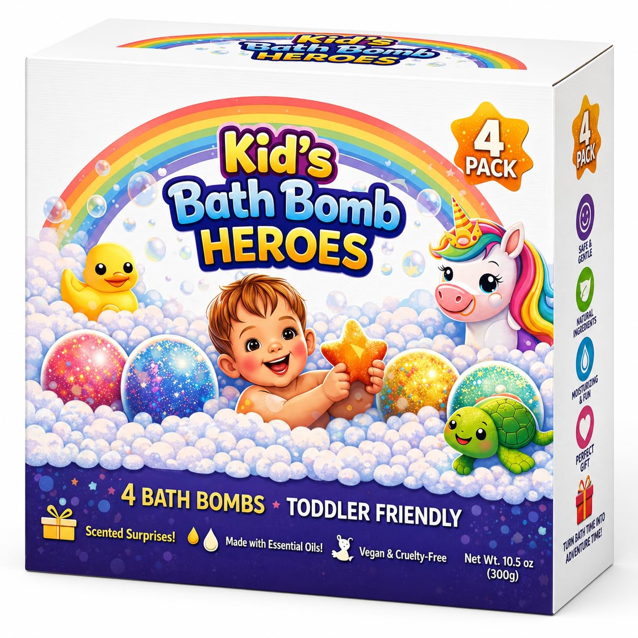 Kids Bath Bomb Gift Set for Boys & Girls | Colorful Fizzy Bubble Bath Bombs with Fun Surprise Theme | Gentle Bath Time Fizzers for Kids | Toddler Friendly | 4 Pack-image-42